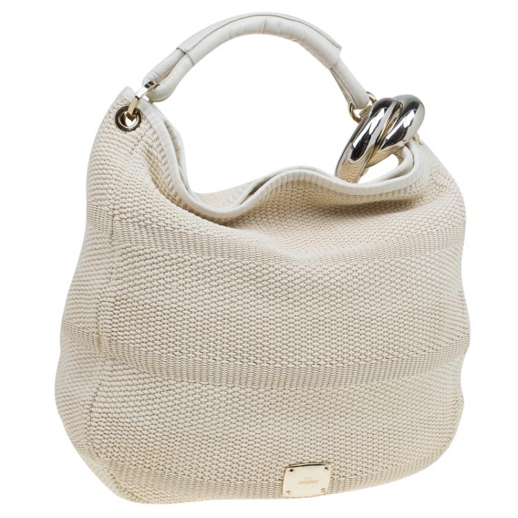 Pre Owned Jimmy Choo Beige Woven Fabric Large Sky Hobo