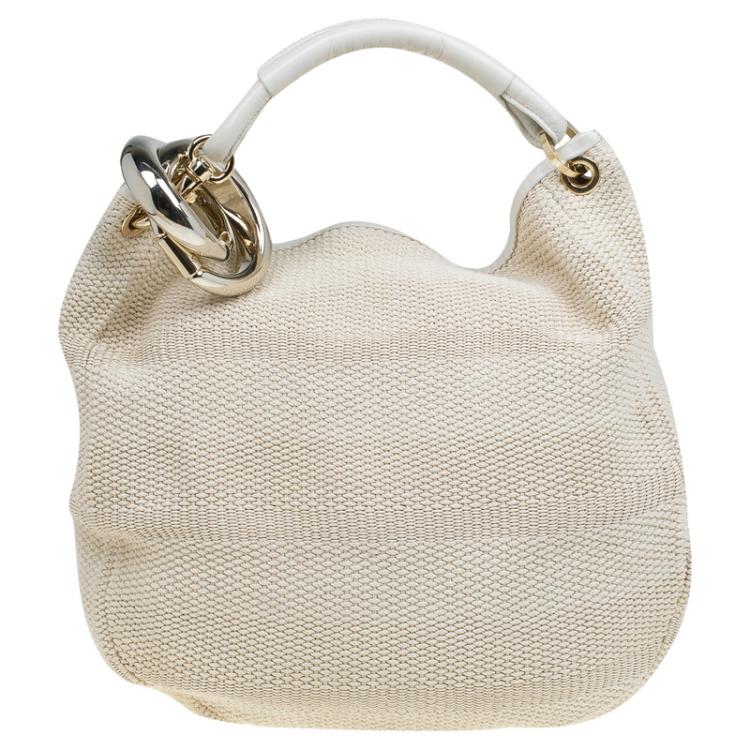 Pre Owned Jimmy Choo Beige Woven Fabric Large Sky Hobo