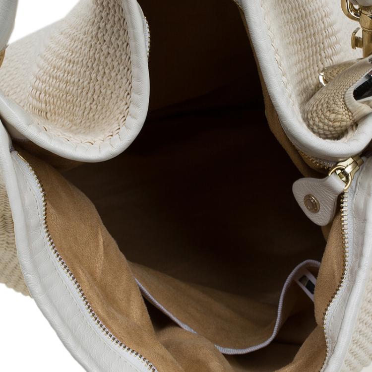 Pre Owned Jimmy Choo Beige Woven Fabric Large Sky Hobo
