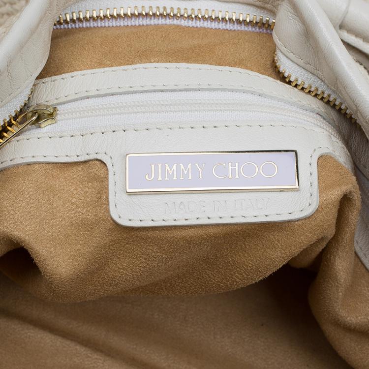 Pre Owned Jimmy Choo Beige Woven Fabric Large Sky Hobo