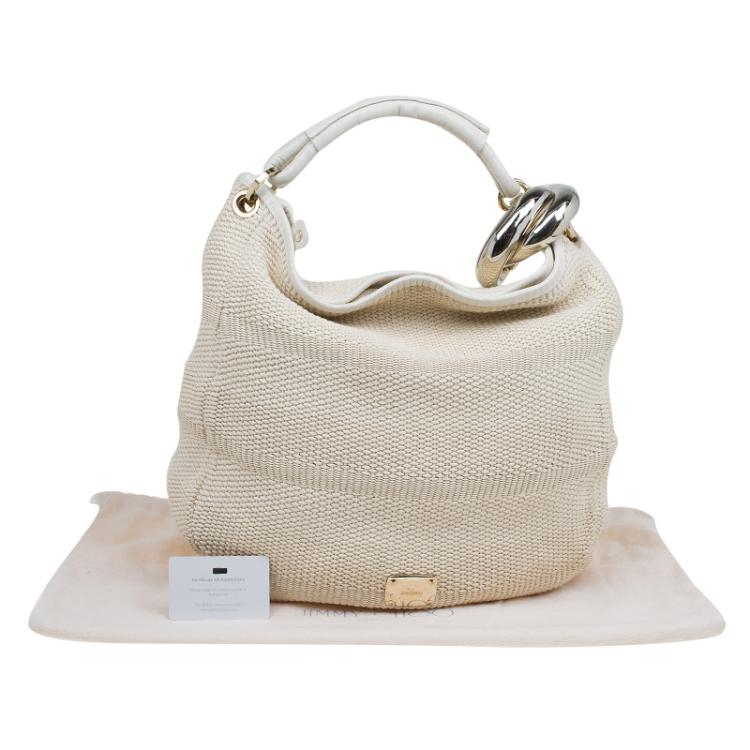 Pre Owned Jimmy Choo Beige Woven Fabric Large Sky Hobo