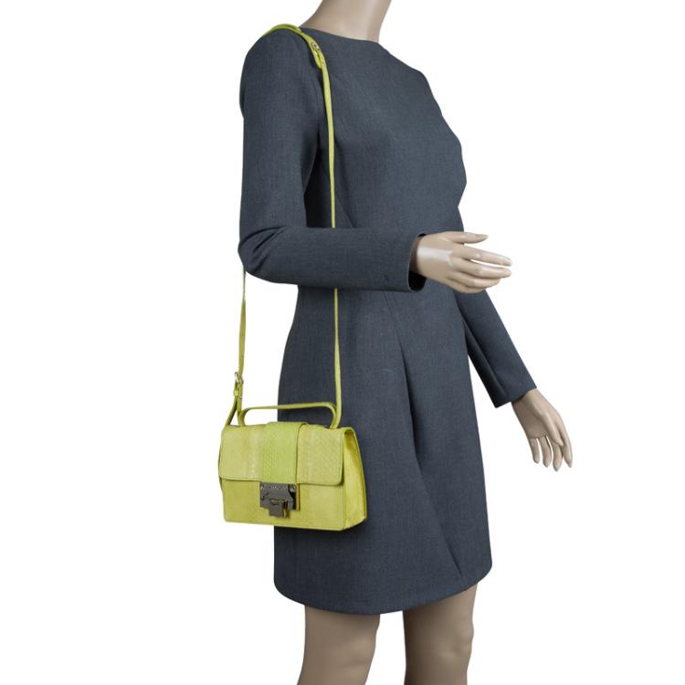 Pre Owned Jimmy Choo Yellow Snakeskin Rebel Crossbody Bag