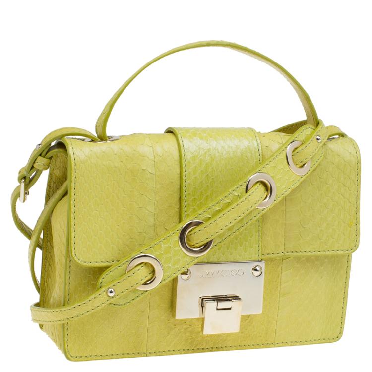Pre Owned Jimmy Choo Yellow Snakeskin Rebel Crossbody Bag