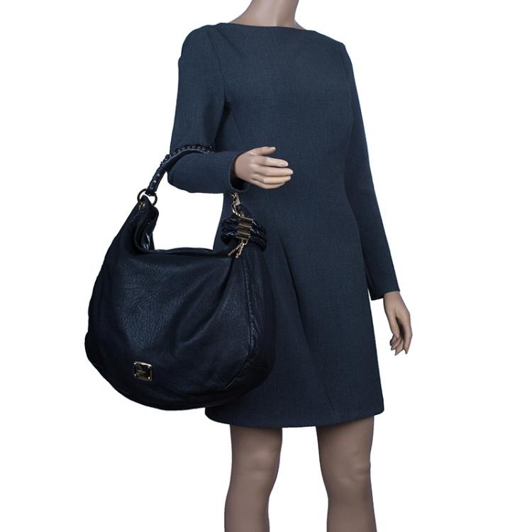 Pre Owned Jimmy Choo Black Leather Studded Handle Sky Hobo
