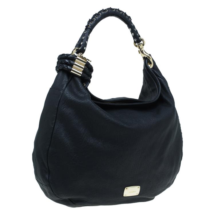 Pre Owned Jimmy Choo Black Leather Studded Handle Sky Hobo