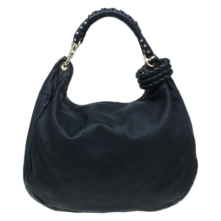 Pre Owned Jimmy Choo Black Leather Studded Handle Sky Hobo