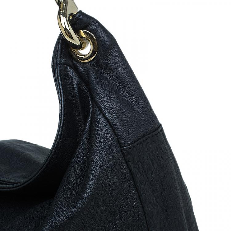 Pre Owned Jimmy Choo Black Leather Studded Handle Sky Hobo