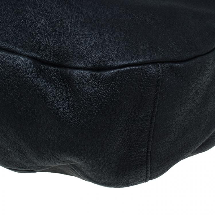 Pre Owned Jimmy Choo Black Leather Studded Handle Sky Hobo