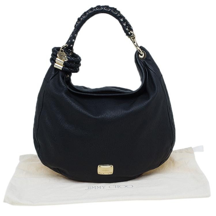 Pre Owned Jimmy Choo Black Leather Studded Handle Sky Hobo