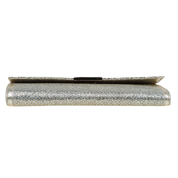 Pre Owned Jimmy Choo Gold Metallic Leather and Glitter Reese Continental Clutch