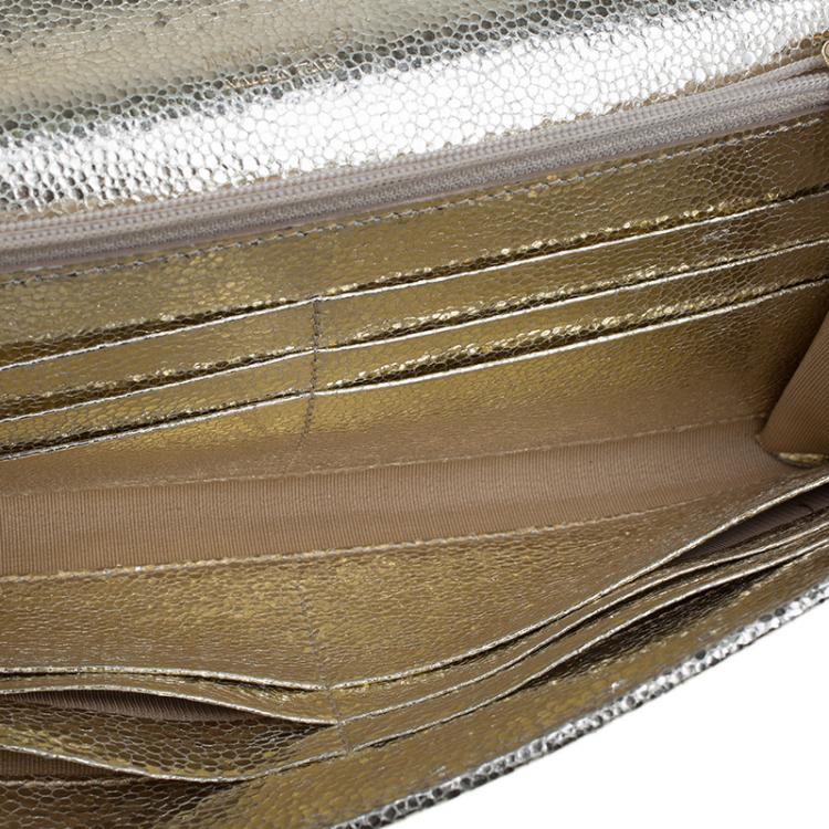 Pre Owned Jimmy Choo Gold Metallic Leather and Glitter Reese Continental Clutch