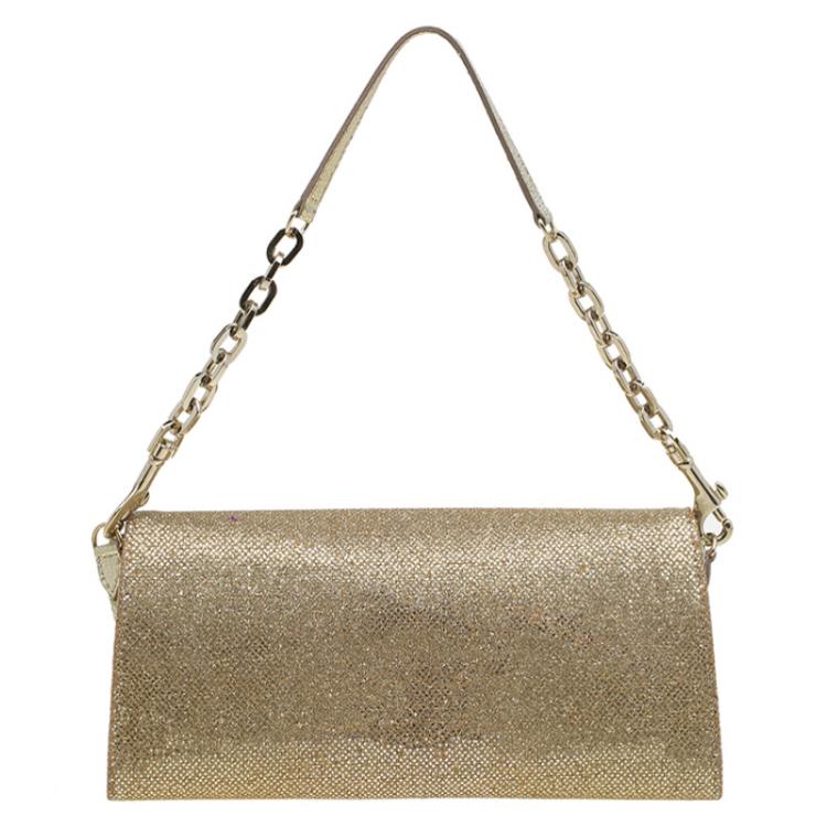 Pre Owned Jimmy Choo Gold Lame Glitter Riane Clutch