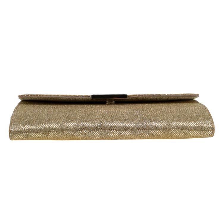 Pre Owned Jimmy Choo Gold Lame Glitter Riane Clutch