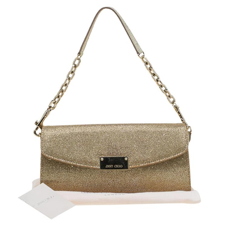 Pre Owned Jimmy Choo Gold Lame Glitter Riane Clutch