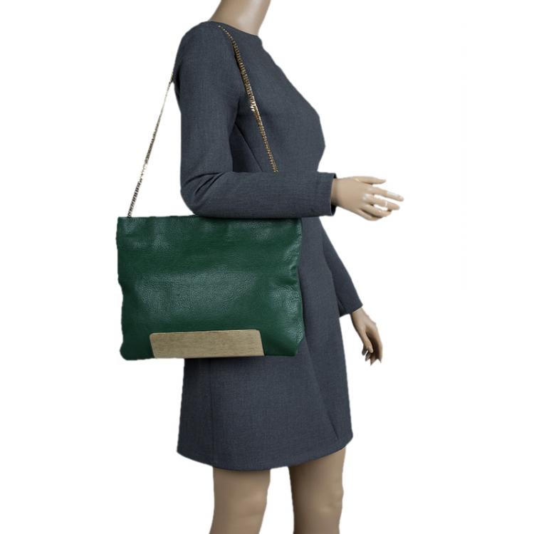 Pre Owned Jimmy Choo Green Leather Carrie Clutch