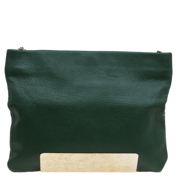 Pre Owned Jimmy Choo Green Leather Carrie Clutch