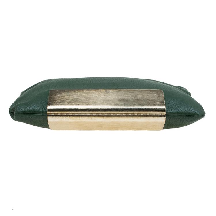 Pre Owned Jimmy Choo Green Leather Carrie Clutch