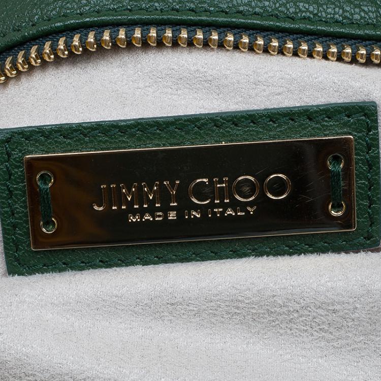 Pre Owned Jimmy Choo Green Leather Carrie Clutch