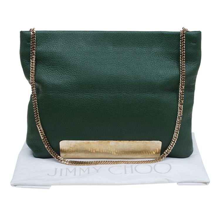 Pre Owned Jimmy Choo Green Leather Carrie Clutch