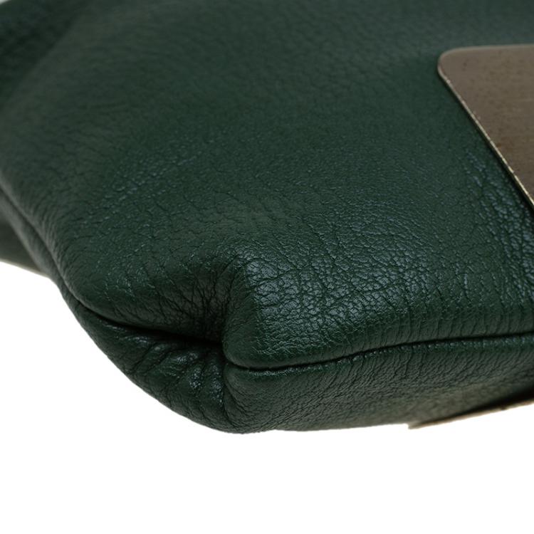 Pre Owned Jimmy Choo Green Leather Carrie Clutch