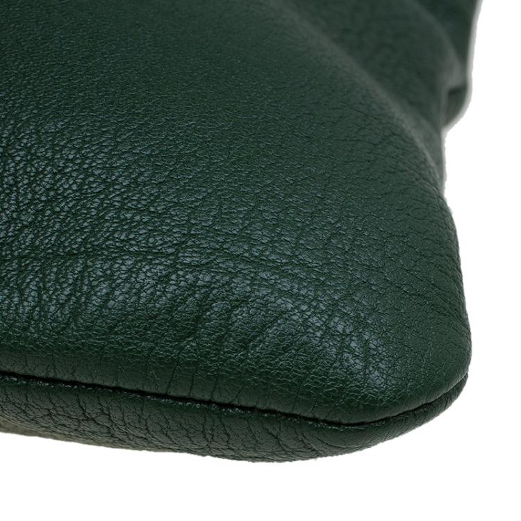 Pre Owned Jimmy Choo Green Leather Carrie Clutch