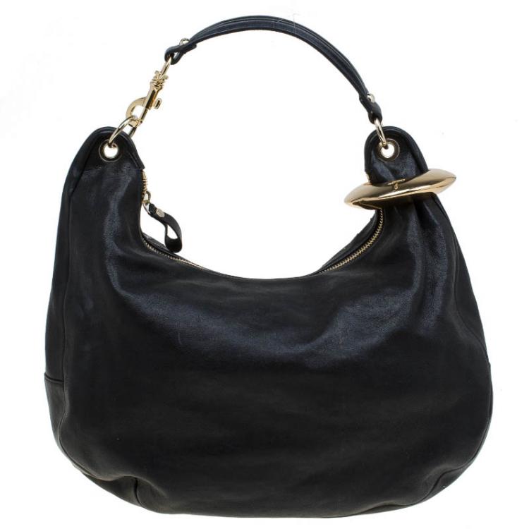 Pre Owned Jimmy Choo Black Leather Large Solar Zodiac Studded Hobo