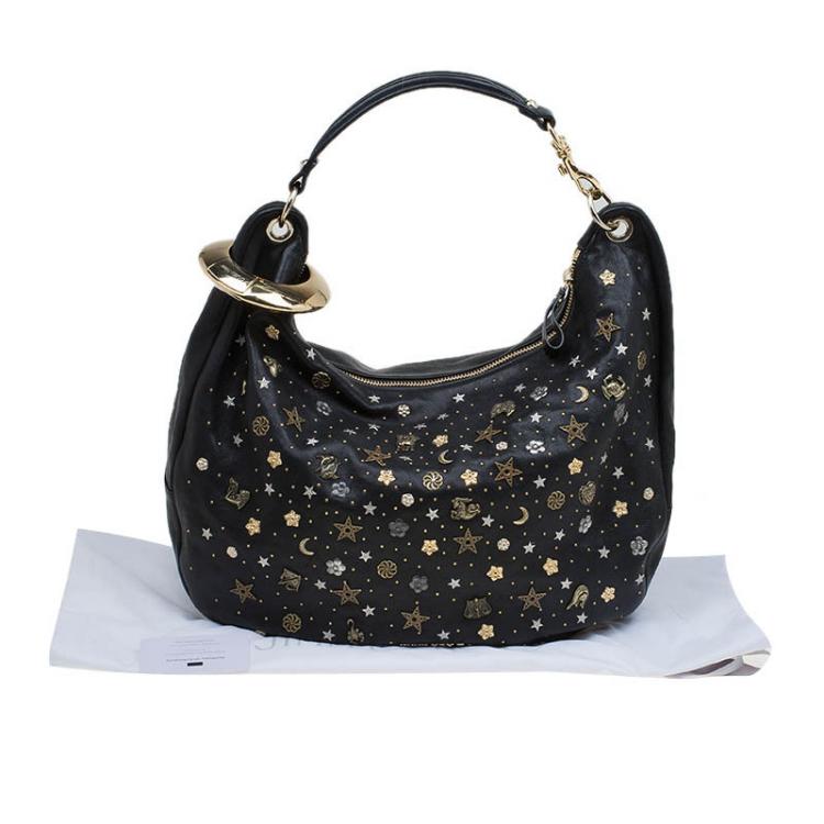 Pre Owned Jimmy Choo Black Leather Large Solar Zodiac Studded Hobo