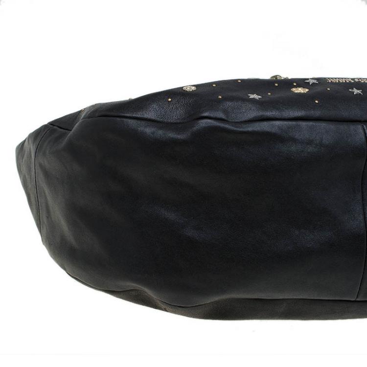 Pre Owned Jimmy Choo Black Leather Large Solar Zodiac Studded Hobo