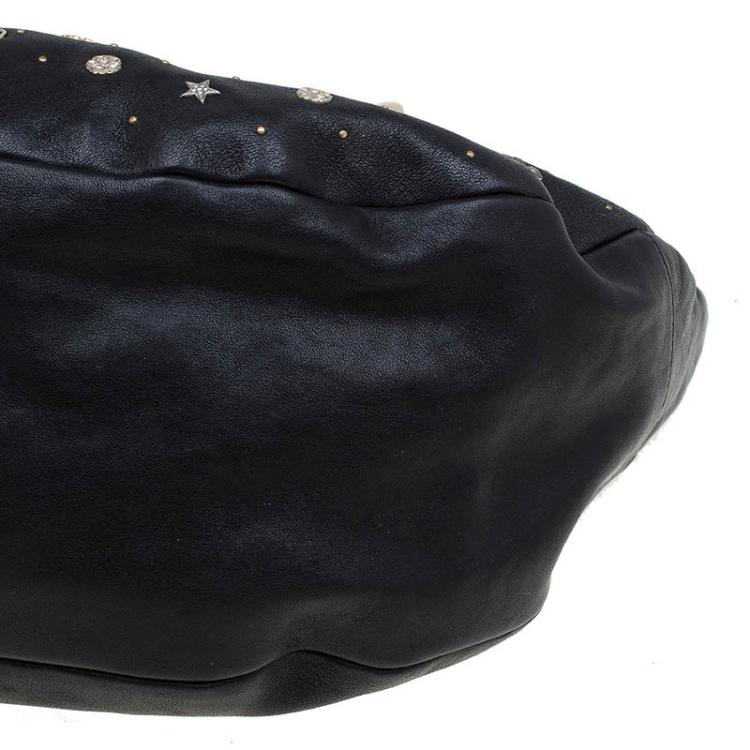 Pre Owned Jimmy Choo Black Leather Large Solar Zodiac Studded Hobo