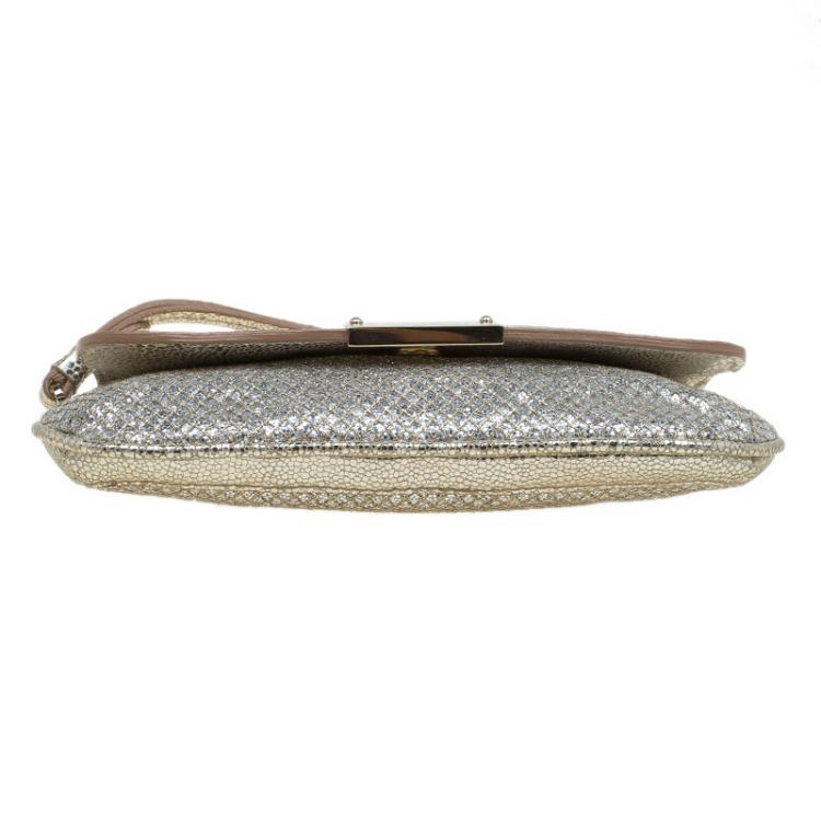 Pre Owned Jimmy Choo Silver Glitter and Leather Zeta Clutch