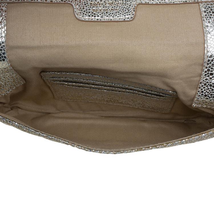Pre Owned Jimmy Choo Silver Glitter and Leather Zeta Clutch