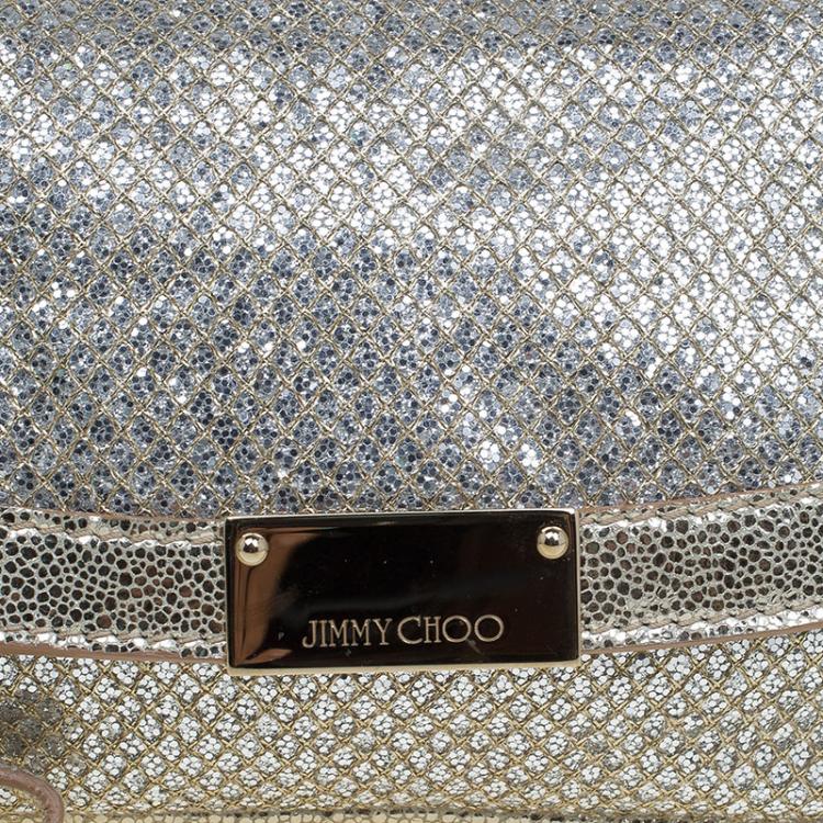 Pre Owned Jimmy Choo Silver Glitter and Leather Zeta Clutch