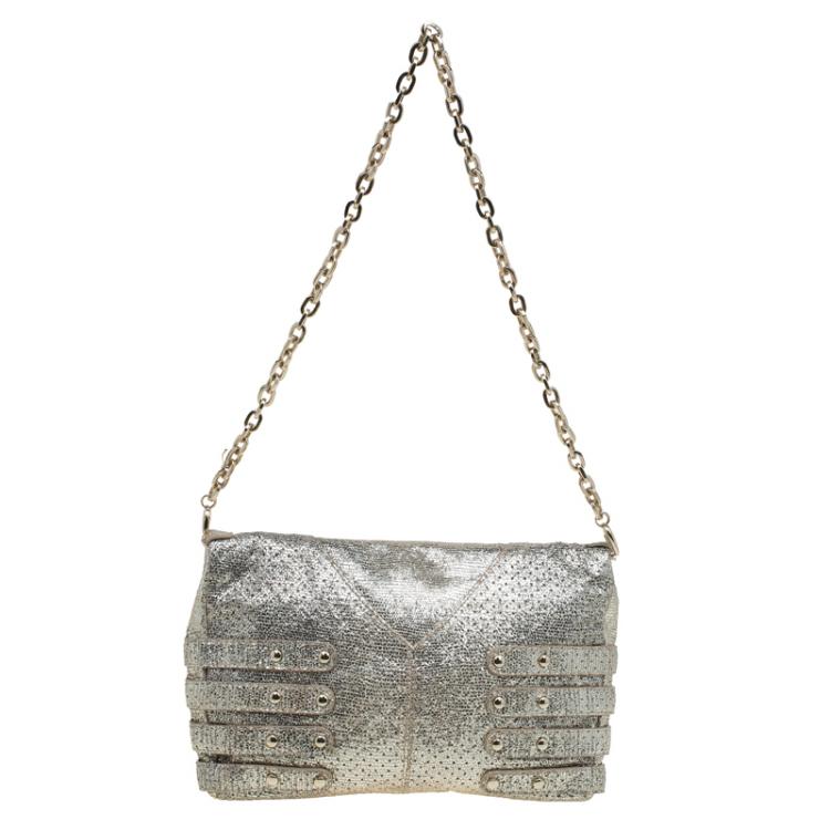 Pre Owned Jimmy Choo Gold Leather Brix Convertible Clutch