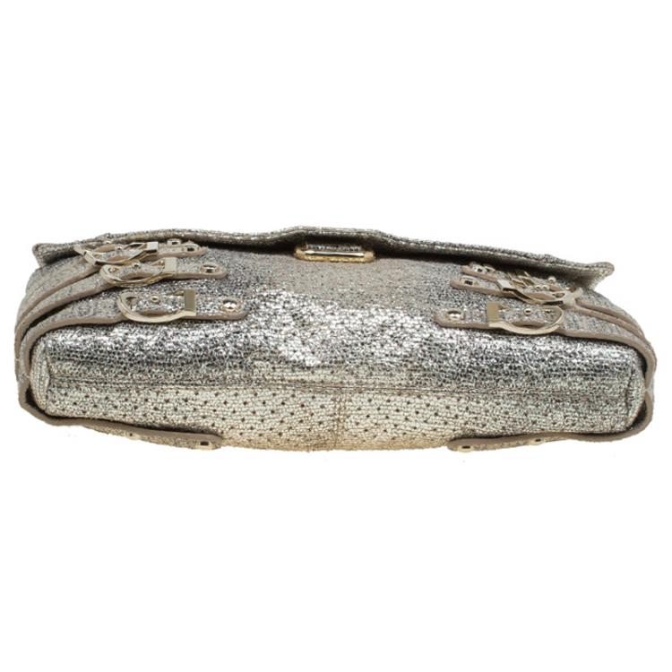 Pre Owned Jimmy Choo Gold Leather Brix Convertible Clutch