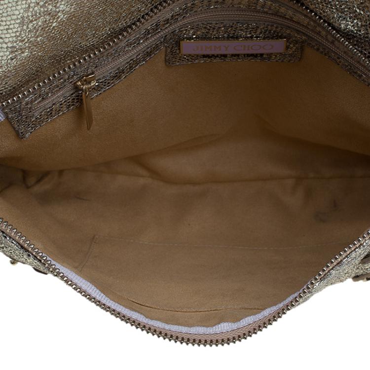 Pre Owned Jimmy Choo Gold Leather Brix Convertible Clutch