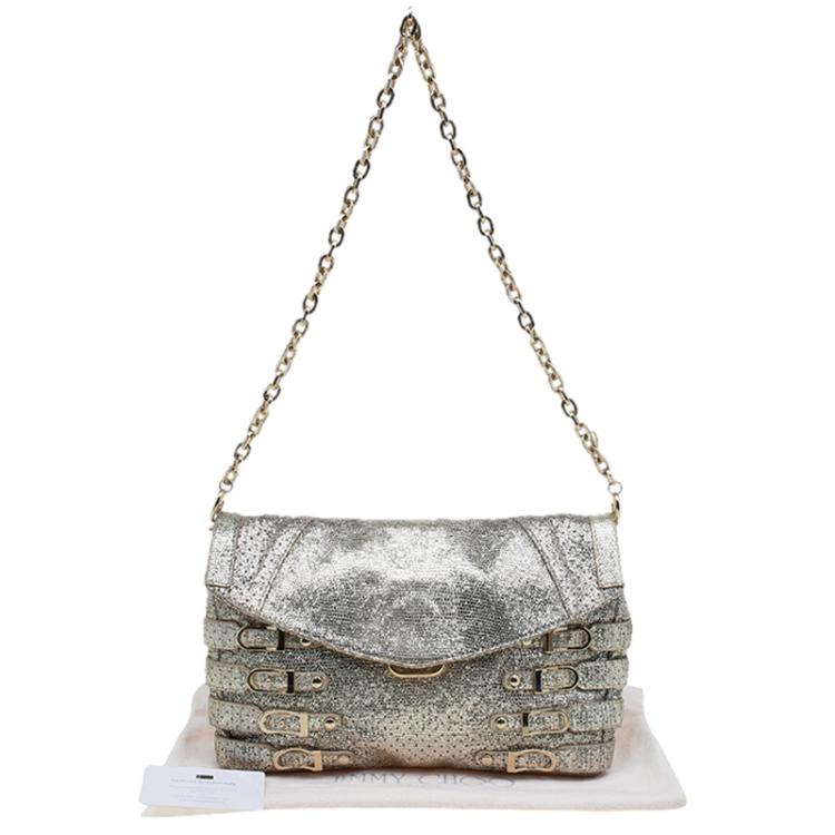 Pre Owned Jimmy Choo Gold Leather Brix Convertible Clutch
