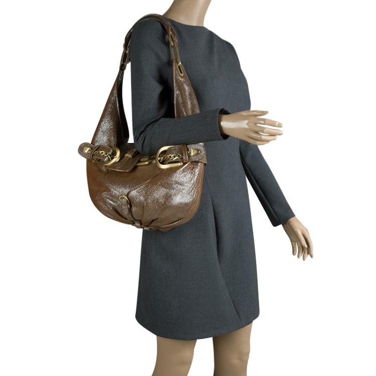 Pre Owned Jimmy Choo Metallic Brown Leather Tulita Hobo