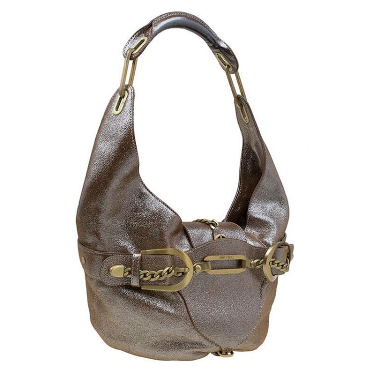 Pre Owned Jimmy Choo Metallic Brown Leather Tulita Hobo