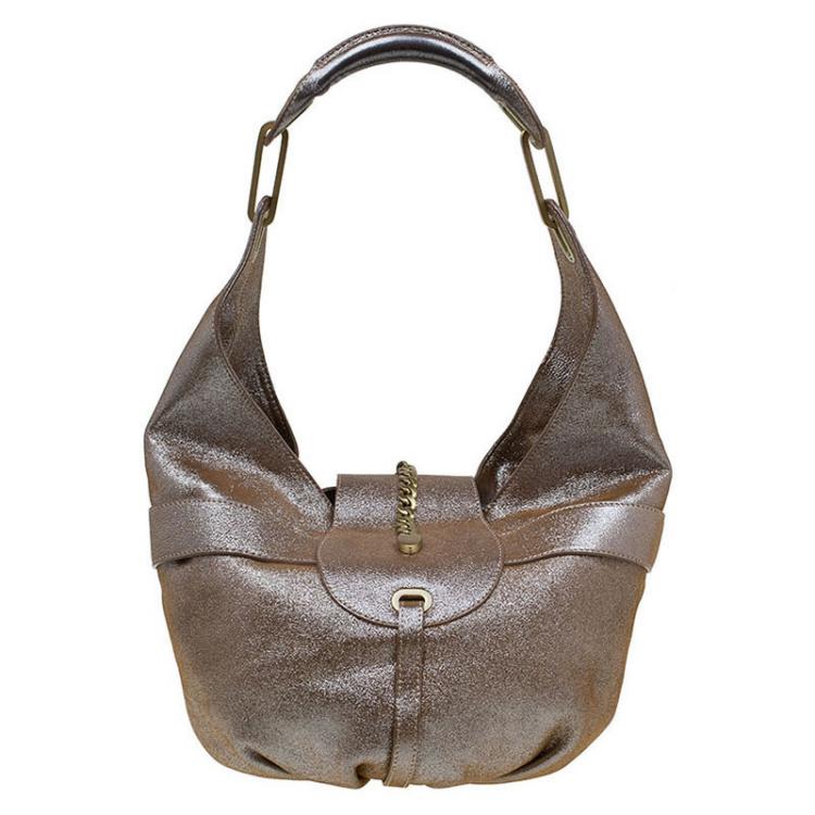 Pre Owned Jimmy Choo Metallic Brown Leather Tulita Hobo