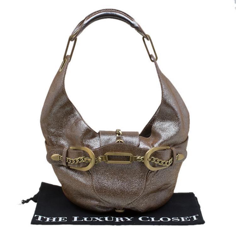 Pre Owned Jimmy Choo Metallic Brown Leather Tulita Hobo