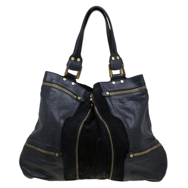 Pre Owned Jimmy Choo Black Leather and Suede Mona Tote 