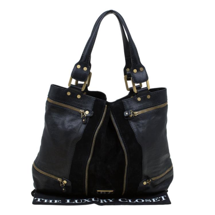 Pre Owned Jimmy Choo Black Leather and Suede Mona Tote 
