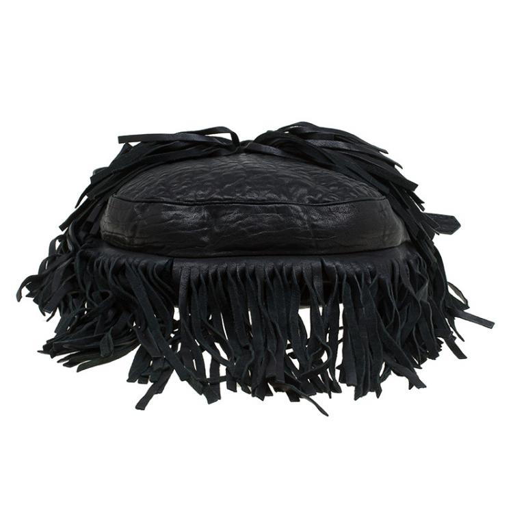 Pre Owned Jimmy Choo Black Grain Leather and Python Adele Fringe Crossbody Bag