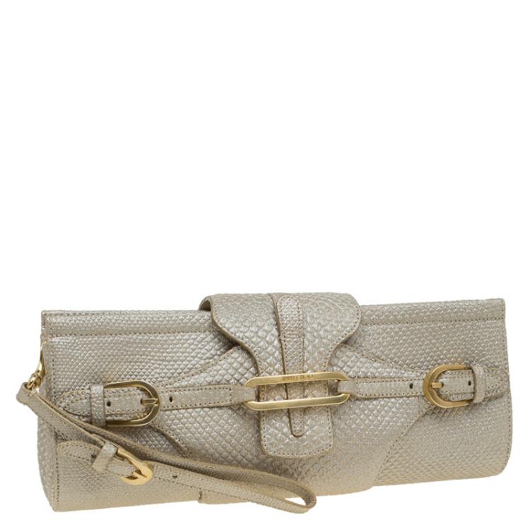 Pre Owned Jimmy Choo Beige Iridescent Leather Tulita Clutch