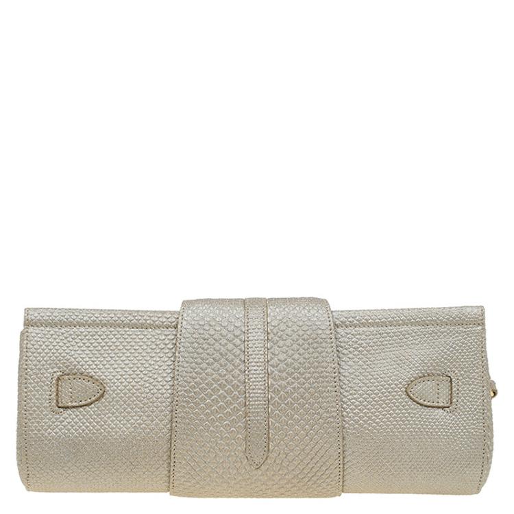 Pre Owned Jimmy Choo Beige Iridescent Leather Tulita Clutch