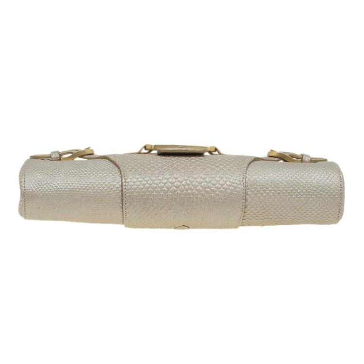 Pre Owned Jimmy Choo Beige Iridescent Leather Tulita Clutch