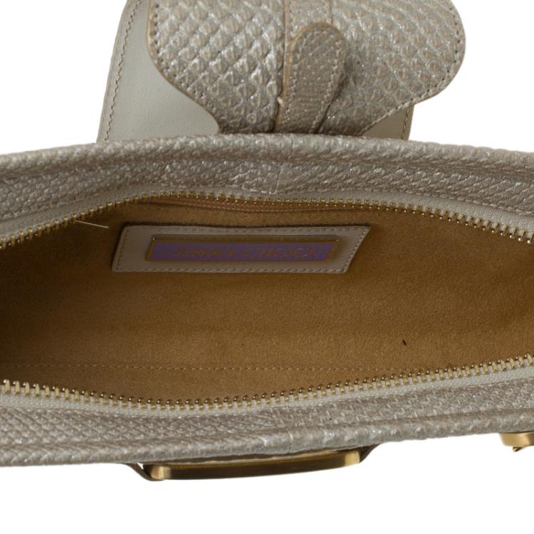 Pre Owned Jimmy Choo Beige Iridescent Leather Tulita Clutch