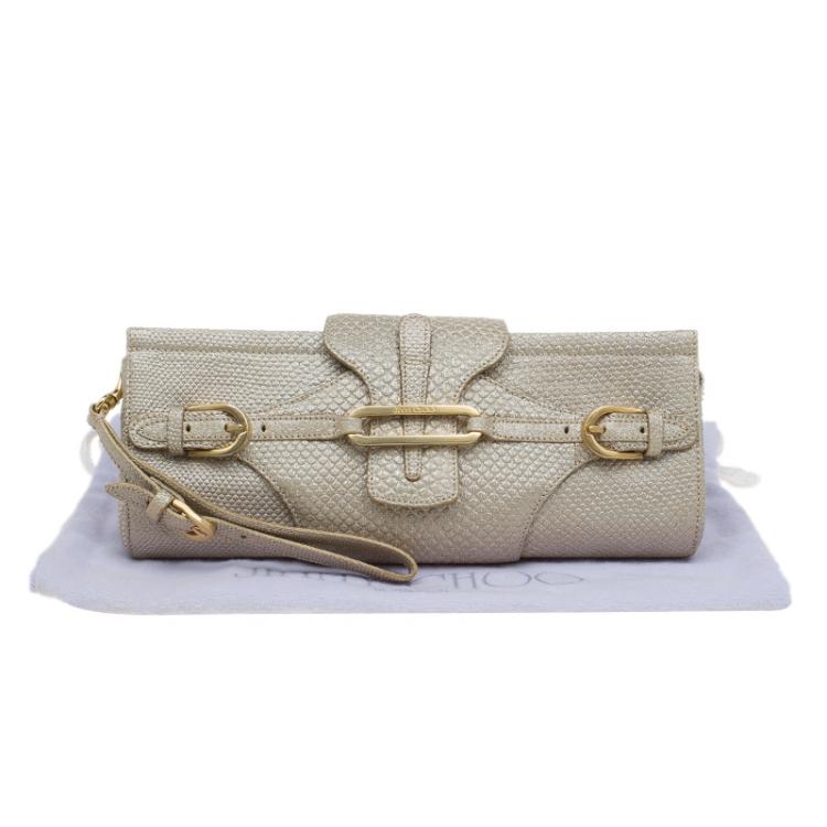 Pre Owned Jimmy Choo Beige Iridescent Leather Tulita Clutch