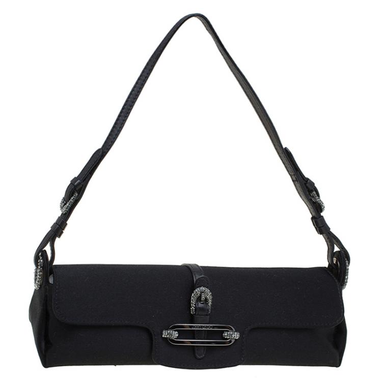 Pre Owned Jimmy Choo Black Satin Crystal Tulita Clutch