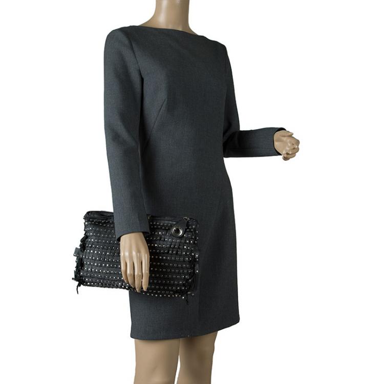 Pre Owned Jimmy Choo Black Leather Studded Zulu Clutch